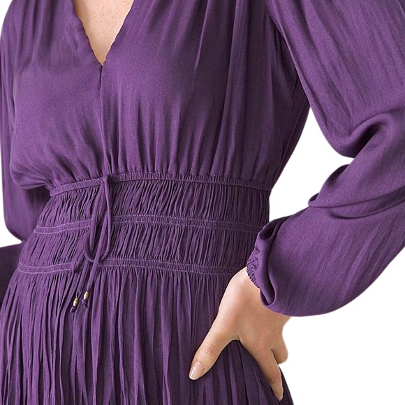 NWT* WHBM Petite Long-Sleeve Fitted Tie Waist Blouse in Cosmic Violet‎ - Picture 9 of 16